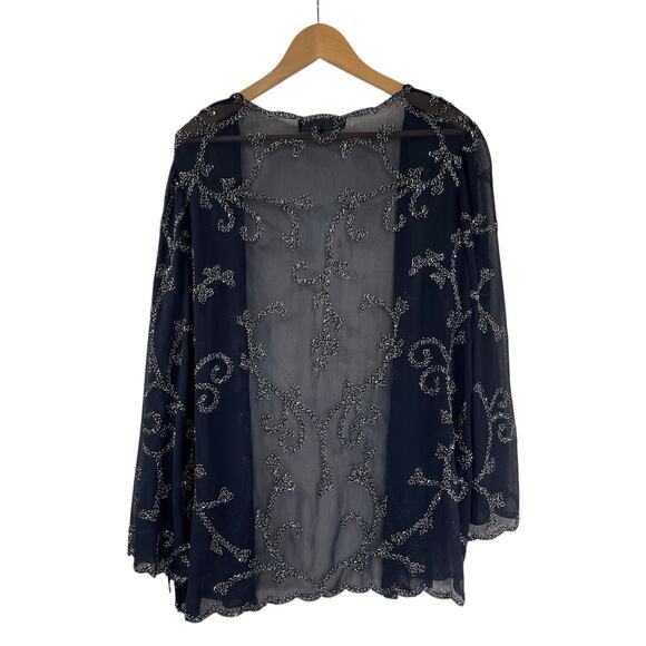 JKARA Women Blue Sheer Beaded Topper Size 16 Party Mother Of The Bride NYE - Picture 6 of 7